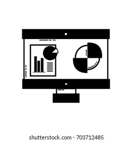 contour computer with company document and statistics diagram