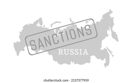 Contacte el mapa condicional de Rusia y un sello con la inscripción SANCIONES.