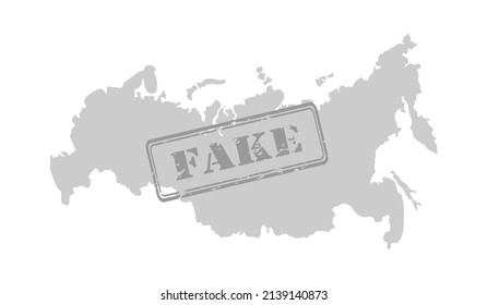 Contour conditional map of Russia and a stamp with the inscription FAKE.