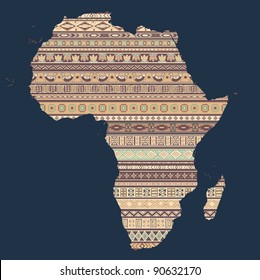 Contour of country  with ethnic African elements in national pattern