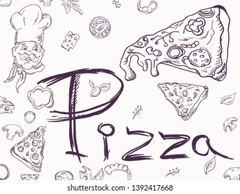 contour cover background illustration, on the theme of Italian pizza cuisine, for decoration and design sticker of ingredients vector EPS 10