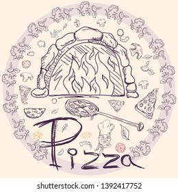 contour cover background illustration, on the theme of Italian pizza cuisine, for decoration and design sticker of ingredients vector EPS 10