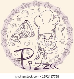 contour cover background illustration, on the theme of Italian pizza cuisine, for decoration and design sticker of ingredients vector EPS 10