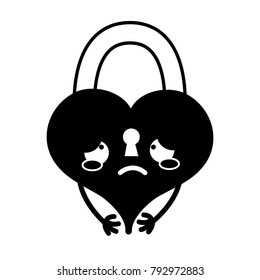 contour crying heart padlock kawaii personage