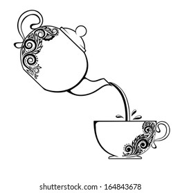 The contour of the Cup and teapot with floral element.