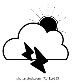 contour cute cloud with sun and thunder weather