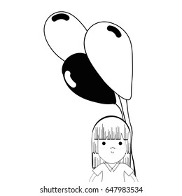 contour cute girl with balloons in the hand