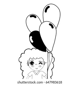 contour cute girl with balloons in the hand
