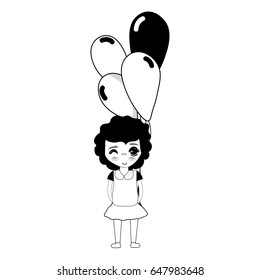 contour cute girl with balloons in the hand