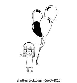 contour cute girl with balloons in the hand