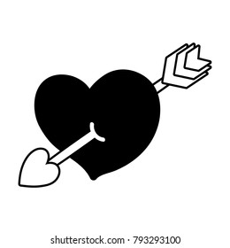contour cute heart with art arrow icon