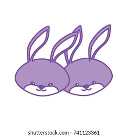 contour cute rabbit head animal couple together