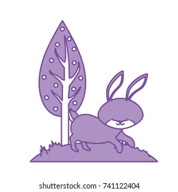 contour cute rabbit wild animal next to tree