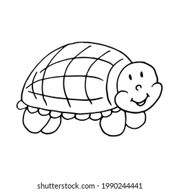 Contour. Cute turtle. Marine theme icon in hand draw style. Icon, badge, sticker, print for clothes