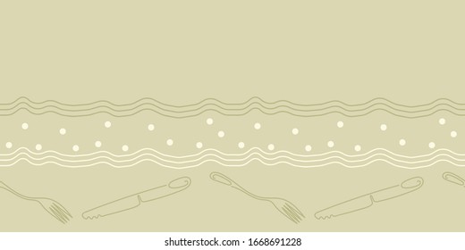 Contour Cutlery Hintergrund. Nahtlose Grenze Küchenutensilien. OneLineDrawing. Vektorillustration Muster für Restaurant, Café, Speisekarte, Tischdecken .