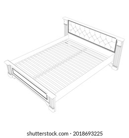 Contour of a decorative bed without mattress isolated on a white background. Vector illustration