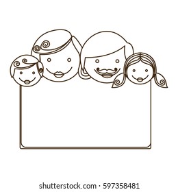 contour decorative frame with family faces vector illustration