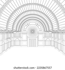 The contour of the decorative room from black lines isolated on a white background. Vector illustration.