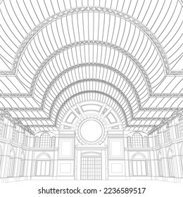 The contour of the decorative room from black lines isolated on a white background. Vector illustration.