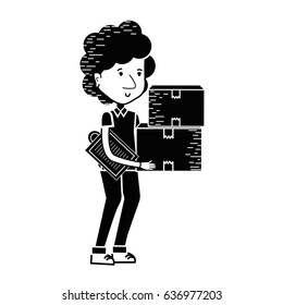 contour delivery man with packages box distribution