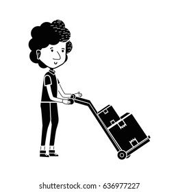 contour delivery man with packages in transport tool