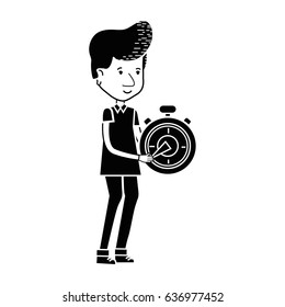 contour delivery man with pocket clock in the hands