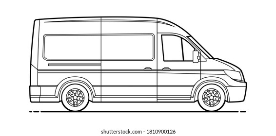 contour delivery van vector. Cargo van for coloring book. Vector Cargo Minivan Isolated on white background.