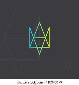 Contour design element. Hipster icon, geometric logo. Cosmic concept. Minimal design. Outline. Geometry. Crystal forms. Wireframe mesh element with triangle shapes. Abstract form.