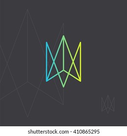 Contour design element. Hipster icon, geometric logo. Cosmic concept. Minimal design. Outline. Geometry. Crystal forms. Wireframe mesh element with triangle shapes. Abstract form.