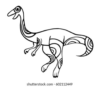 Contour of a dinosaur for children. Drawing vector on white background with ornament