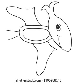 Contour of dinosaurus pterodactyl, which can be used as a coloring. Isolated on white background. Vector illustration.