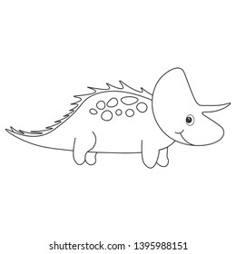 Contour of dinosaurus triceratops, which can be used as a coloring. Isolated on white background. Vector illustration.