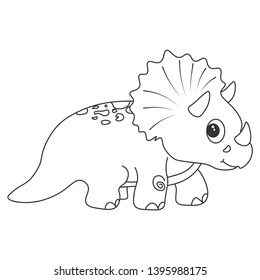 Contour of dinosaurus triceratops, which can be used as a coloring. Isolated on white background. Vector illustration.