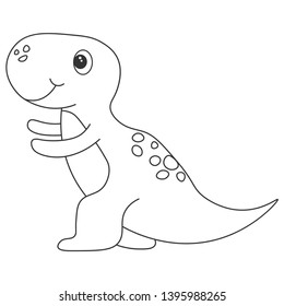 Contour of dinosaurus tyrannosaur, which can be used as a coloring. Isolated on white background. Vector illustration.