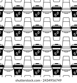 Contorno de tazas de café desechables patrón sin fisuras. Textura de fondo abstracta para papel pintado o tarjetas