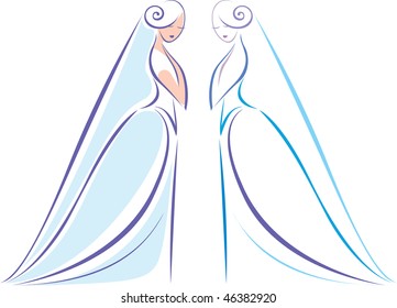 Contour drawing of beautiful bride