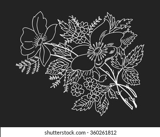 contour drawing branches colors white on black