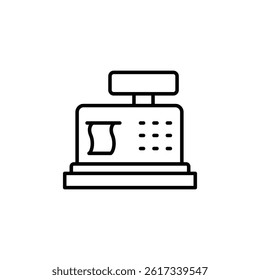 Contour drawing of cash register machine with receipt and numerical keys