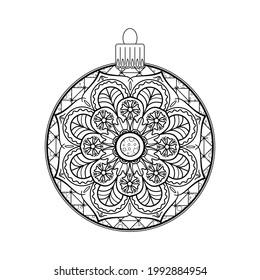 Contour drawing of a Christmas ball with a doodle pattern. Decorative element for the design. Anti-stress coloring book for children and adults.