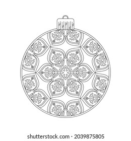 Contour drawing of a Christmas ball with a doodle pattern. Decorative element for the design. Anti-stress coloring book for children and adults.