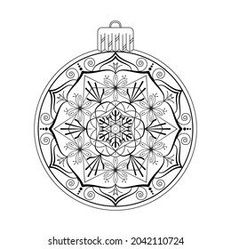 Contour drawing of a Christmas ball with a doodle pattern. Decorative element for the design. Anti-stress coloring book for children and adults.