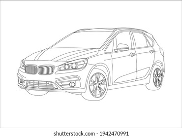 contour drawing of compact van. BMW 2-Series Active Tourer.