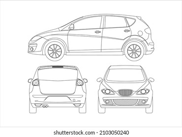 contour drawing of a compact van. SEAT Altea.