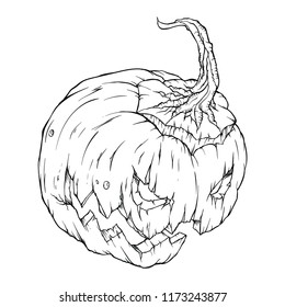 Contour drawing of a creepy pumpkin