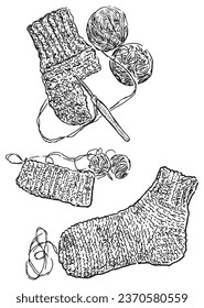 Dibujo en contorno de medias de lana cocida