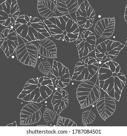 Contour drawing. Elegant pattern. Gray background. Seamless vector pattern for wallpaper, textiles, fabric, packaging.
