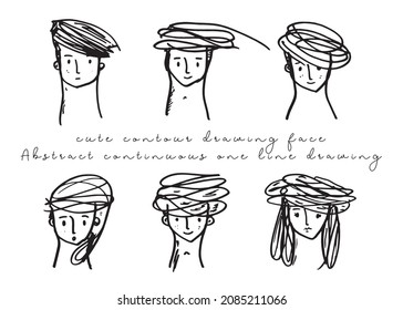cute​ contour drawing face
Abstract continuous one line drawing, man and woman face. Modern style portrait, Vector illustration,Fashion One line drawing man and woman faces
