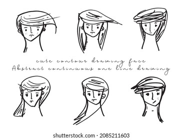 cute​ contour drawing face
Abstract continuous one line drawing, man and woman face. Modern style portrait, Vector illustration,Fashion One line drawing man and woman faces

