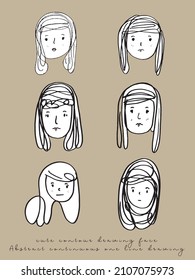 cara de dibujo de ​ lindo contorno
Resumen dibujo continuo de una línea, cara de mujer. Retrato de estilo moderno. Ilustración vectorial,Fashion One line dibujar caras de mujeres