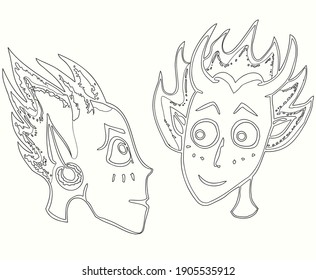 Dibujo contextual de caras jóvenes demonios de caricaturas